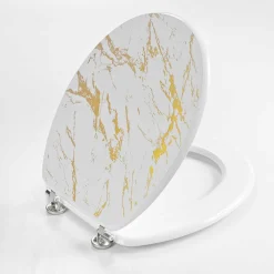 Accessoire Wc|douceur d'intu017drieur Abattant WC 18 pouces MDF effet marbre Aquamarbre Blanc