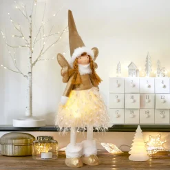 Père Noël, Animaux Et Personnage|Déco Et Objet Lumineux|JJA Ange de Noël lumineux à piles (H48 cm) Fée clair de lune Dée Or