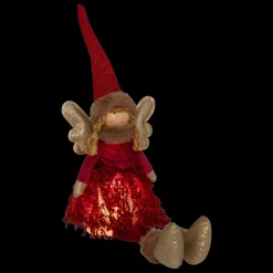 Père Noël, Animaux Et Personnage|Déco Et Objet Lumineux|JJA Ange de Noël lumineux à piles (H55 cm) Fée clair de lune assise Rouge