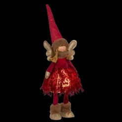 Père Noël, Animaux Et Personnage|Déco Et Objet Lumineux|JJA Ange de Noël lumineux à piles (H48 cm) Fée clair de lune Rouge