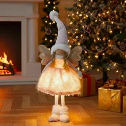 Père Noël, Animaux Et Personnage|Déco Et Objet Lumineux|KOOPMAN Ange de Noël lumineux à piles (H50 cm) Gladys robe Rose