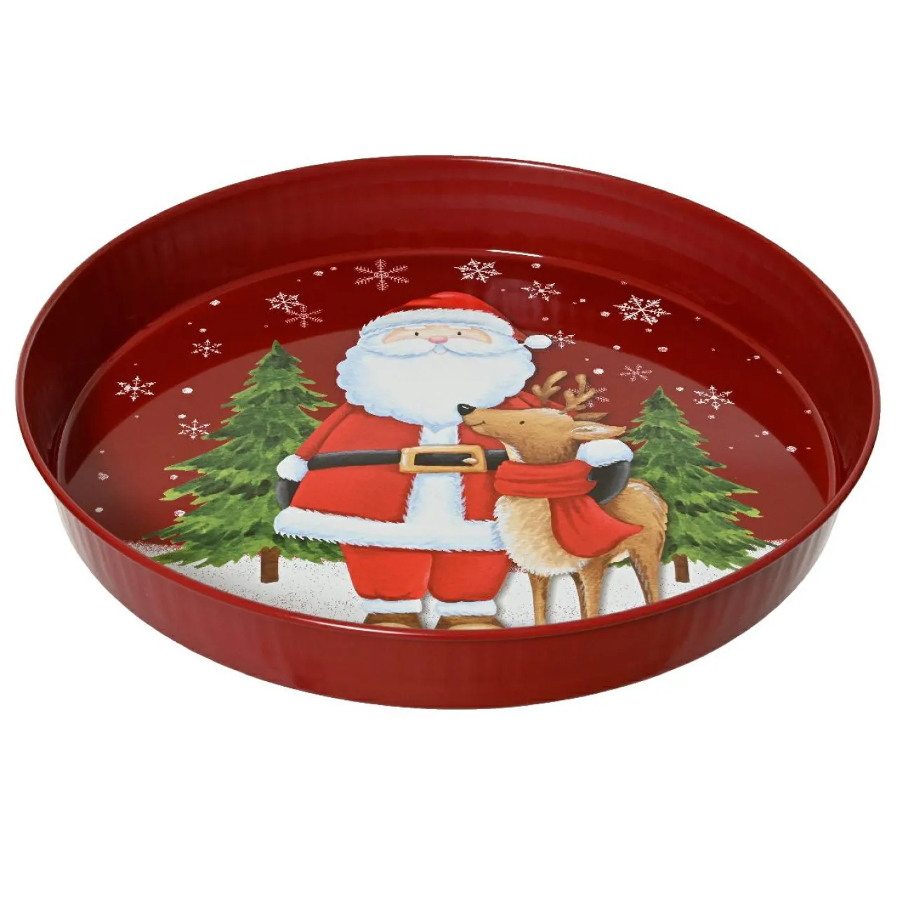 Vaisselle De Noël|KAEMINGK Assiette décorative ronde (D25 cm) Père Noël et son renne et blanc Rouge