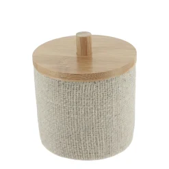 Accessoire Salle De Bain|TENDANCE Boite à coton avec couvercle (D10 cm) effet Maille Beige