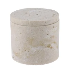 Accessoire Salle De Bain|TENDANCE Boite à coton Travertin Naturel Beige