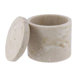 Accessoire Salle De Bain|TENDANCE Boite à coton Travertin Naturel Beige