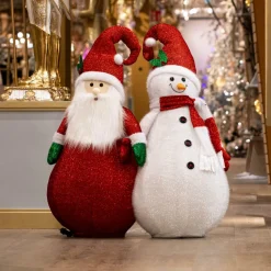 Personnage, Objet Grand Format|Père Noël, Animaux Et Personnage|KOOPMAN Bonhomme de neige lumineux à piles (H140 cm) Pliable pailleté Rouge