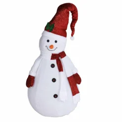 Personnage, Objet Grand Format|Père Noël, Animaux Et Personnage|KOOPMAN Bonhomme de neige lumineux à piles (H140 cm) Pliable pailleté Rouge