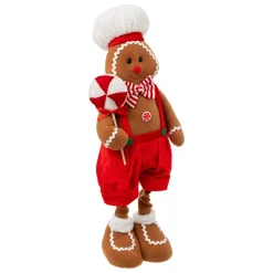 Père Noël, Animaux Et Personnage|FEERIC LIGHTS Bonhomme pain d'épices (H85 cm) Marcel et jambes téléscopiques Rouge