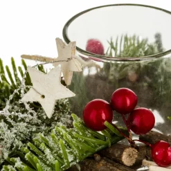 Centre De Table|Bougie Et Photophore|Feeric Lights & Christmas Bougeoir photophore (D20 cm) Etoile bois et forêt Vert