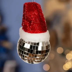 Boule De Noël|KAEMINGK Boule de Noël (D80 mm) Facette disco avec bonnet Père Noël Argent
