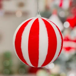 Boule De Noël|JJA Boule de Noël (D100 mm) Rayures et Blanc Rouge