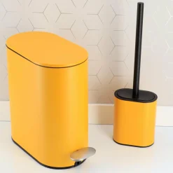 Accessoire Wc|TENDANCE Brosse WC à tête plate Black Line Ocre/Noir Jaune ocre