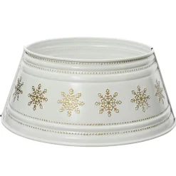 Cache Pied Sapin|KAEMINGK Cache pied de sapin en métal (D57 cm) et Flocons dorés Blanc