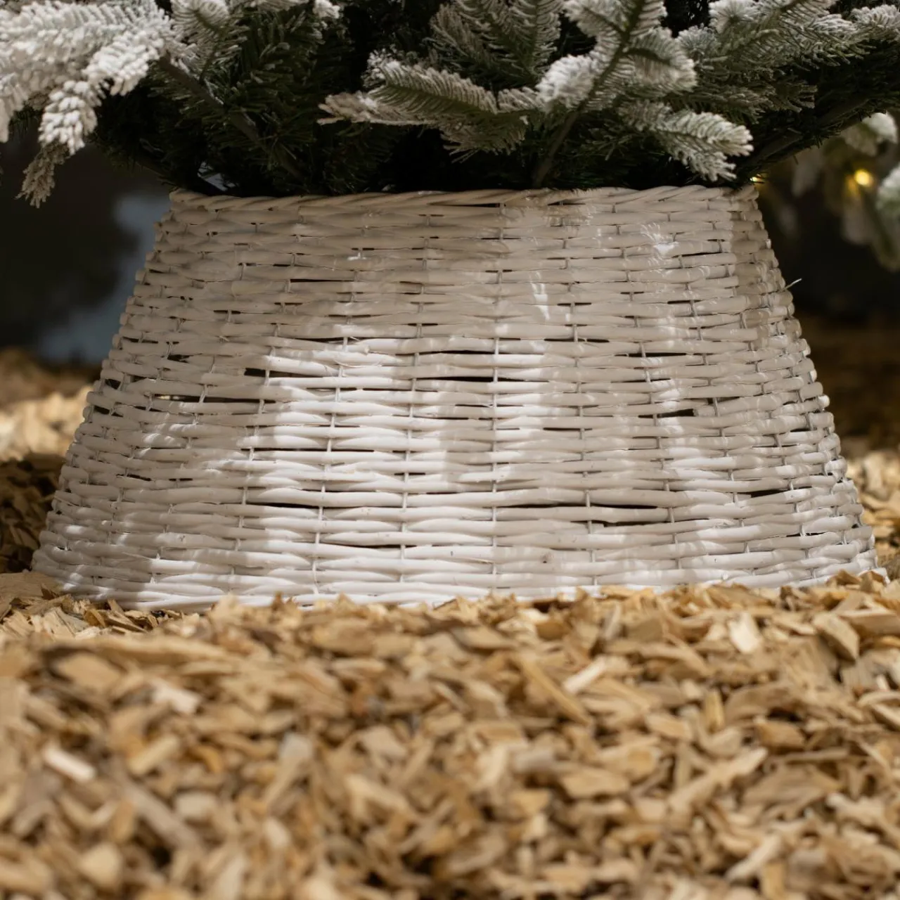 Cache Pied Sapin|EMINZA Cache pied de sapin en osier (D57 cm) Saule tressé Blanc