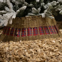 Cache Pied Sapin|KAEMINGK Cache pied de sapin en osier (D57 cm) Tartan écossais Rouge