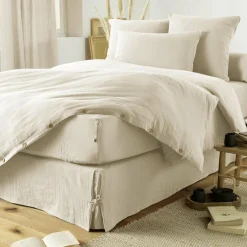 Protection De Literie|EMINZA Cache-sommier Gaze de coton (160 x 200 cm) Gaïa pampa Beige