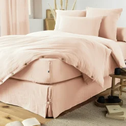 Protection De Literie|EMINZA Cache-sommier Gaze de coton (140 x 190 cm) Gaïa Rose poudré