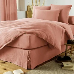 Protection De Literie|EMINZA Cache-sommier Gaze de coton (90 x 190 cm) Gaïa Rose Pêche