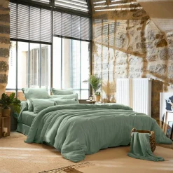 Protection De Literie|EMINZA Cache-sommier Gaze de coton (90 x 190 cm) Gaïa Vert Eucalyptus