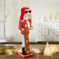 Père Noël, Animaux Et Personnage|JJA Casse-noisette en bois (H38 cm) Bernardo en snow et blanc Rouge