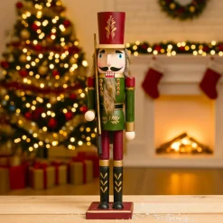 Père Noël, Animaux Et Personnage|KAEMINGK Casse-noisette en bois (H50 cm) Timothé la royauté Vert et Bordeaux