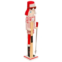 Père Noël, Animaux Et Personnage|JJA Casse-noisette en bois (H60 cm) Henri en ski et blanc Rouge