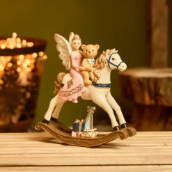 Déco Et Objet De Noël|KAEMINGK Cheval à Bascule (H20 cm) Fée et ourson de Noël Beige