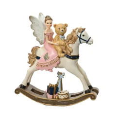 Déco Et Objet De Noël|KAEMINGK Cheval à Bascule (H20 cm) Fée et ourson de Noël Beige
