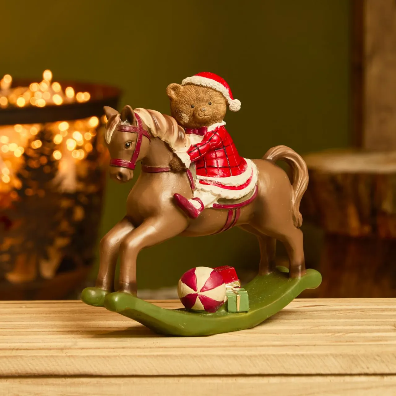 Déco Et Objet De Noël|KAEMINGK Cheval à Bascule (H20 cm) Petite ours de Noël Marron