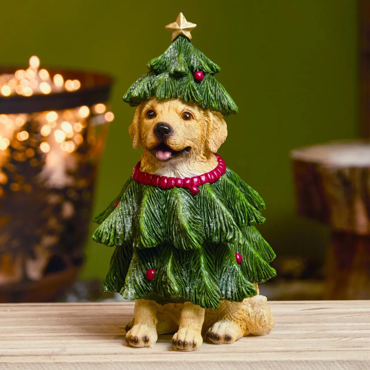 Père Noël, Animaux Et Personnage|KAEMINGK Chien décoratif (H24 cm) Labrador en sapin Vert