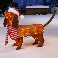 Déco Et Objet Lumineux|KOOPMAN Chien lumineux 40 LED (H43 cm) Gabriel le Teckel Marron