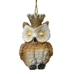 Décoration De Sapin|KAEMINGK Chouette de Noël à suspendre (H7 cm) Hulotte Reine pailletée Beige
