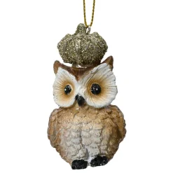 Décoration De Sapin|KAEMINGK Chouette de Noël à suspendre (H7 cm) Petit-Duc Roi pailletée Beige