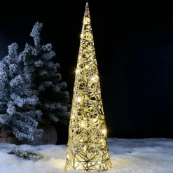 Déco Et Objet Lumineux|KOOPMAN Cône lumineux sur piles 30 micro LED (H60 cm) Éclats Blanc chaud Blanc Chaud doré