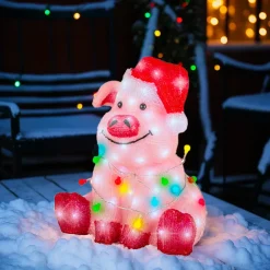 Père Noël, Animaux Et Personnage|Déco Et Objet Lumineux|EMINZA Cochon lumineux 100 LED (H41 cm) Baby Gaston Multicolore