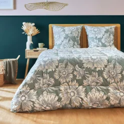 Couette, Oreiller, Traversin|EMINZA Couette imprimée et deux taies d'oreiller coton (200 x 200 cm) Lara Vert