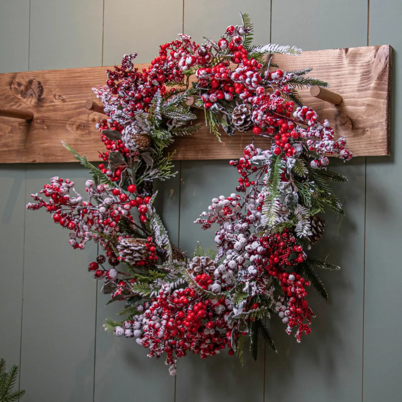 Couronne De Noël|KAEMINGK Couronne de Noël (D40 cm) Epinea Vert enneigé Rouge