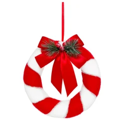Couronne De Noël|JJA Couronne de Noël (D23 cm) Festive rayée et blanc Rouge