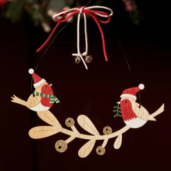 Couronne De Noël|KAEMINGK Couronne de Noël déco (D22 cm) Oiseaux enchantés Rouge