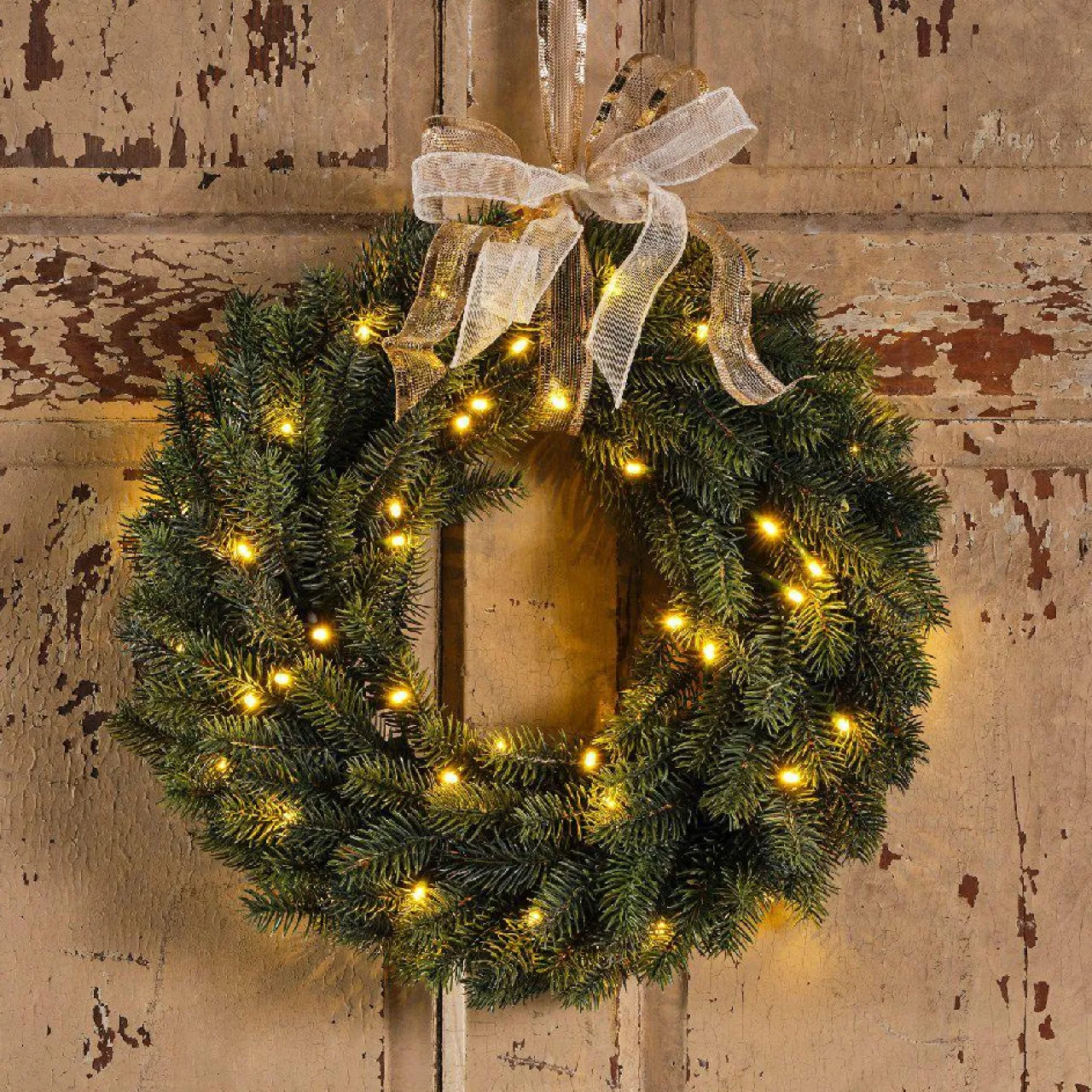 Couronne De Noël|KAEMINGK Couronne de Noël lumineuse (D40 cm) Manitoba Blanc chaud Sapin vert lumineux
