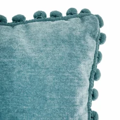 Coussin Et Housse|ATMOSPHERA Coussin carré (40 x 40 cm) Pompons Bleu canard