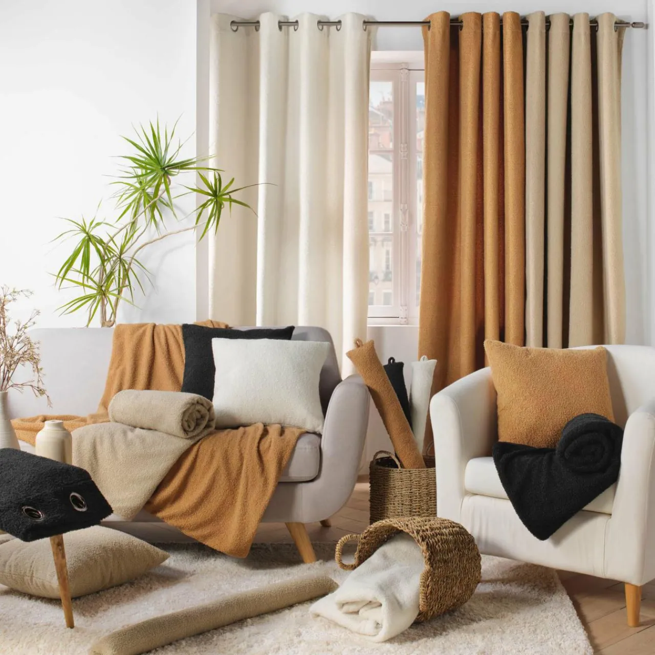 Coussin Et Housse|douceur d'intu017drieur Coussin carré bouclette (45 cm) Wooly Ecru Beige