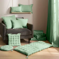 Coussin Et Housse|EMINZA Coussin carré coton (45 x 45 cm) Pixel franges Vert menthe