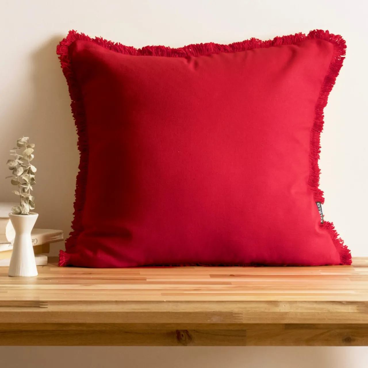 Coussin Et Housse|EMINZA Coussin carré coton (45 x 45 cm) Pixel franges Rouge
