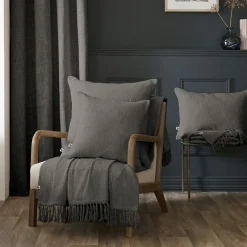 Coussin Et Housse|L'EFFET PAPILLON Coussin carré coton (60 x 60 cm) Sixtine Gris ardoise Gris foncé