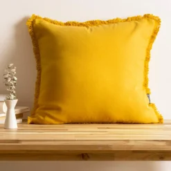 Coussin Et Housse|EMINZA Coussin carré coton (45 x 45 cm) Pixel franges Jaune moutarde