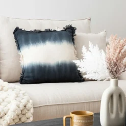 Coussin Et Housse|Atmosphera, cru017dateur d'intu017drieur Coussin carré franges (40 x 40 cm) Inuit Dream Bleu