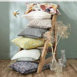 Coussin Et Housse|EMINZA Coussin carré gaze de coton (45 x 45 cm) Gaïa vichy Vert Eucalyptus