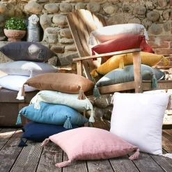 Coussin Et Housse|EMINZA Coussin carré gaze de coton (40 x 40 cm) Gaïa chantilly Blanc