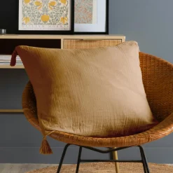 Coussin Et Housse|EMINZA Coussin carré gaze de coton (60 x 60 cm) Gaïa Camel